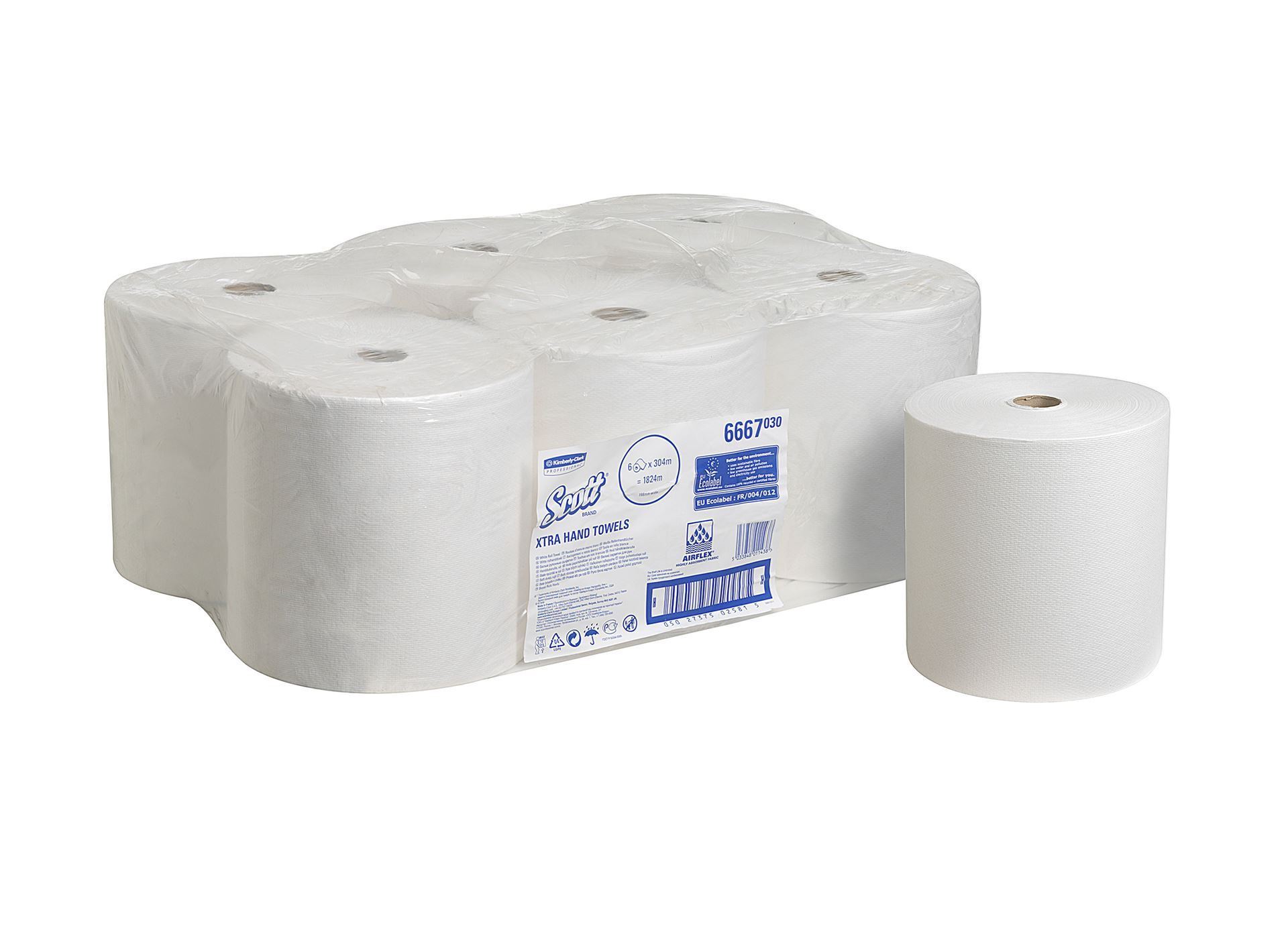 Scott® Rolled Hand Towels 6667 - 6 x 304m white, 1 ply rolls