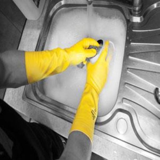 Picture of 38cm Deep Sink Flock Lined Latex Gloves - Yellow Small