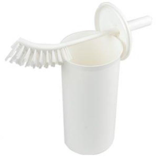 Picture of Plastic Curved Toilet Brush & Fully Enclosed Holder - White 