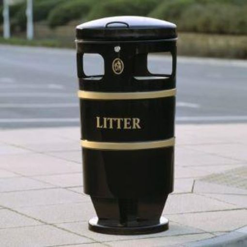 Picture of 94lt Knight Closed Top Litter Bin Galvanised - Black