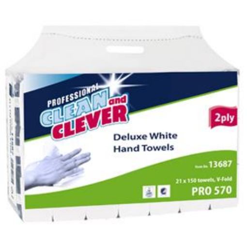 Picture of Clean & Clever PH2 2ply Deluxe White Vfold Towels - White