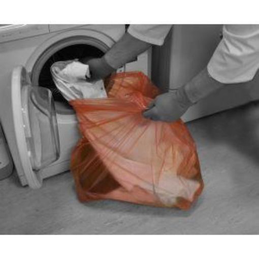 Picture of x200 Red Water-Soluble Strip Laundry Bag 18x25x26" 35lt 450x635x650mm