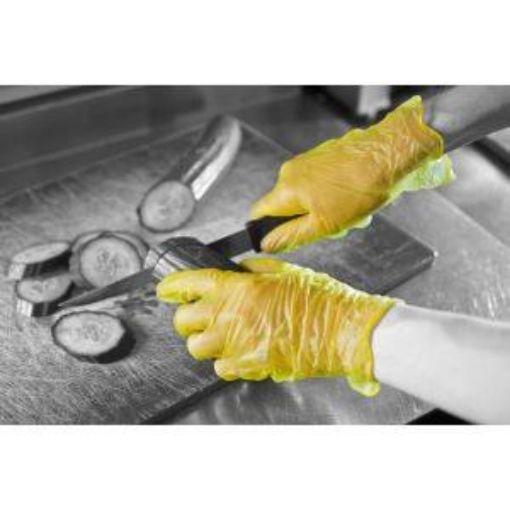 Picture of x100 P/FREE VINYL GLOVE - YELLOW MEDIUM