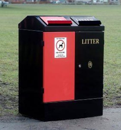 Picture of 200lt Terrace Litter & Dog Waste Bin - Black / Red 