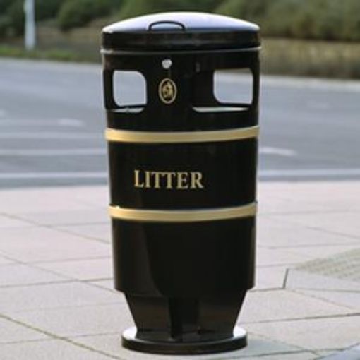 Picture of 94lt Knight Closed Top Litter Bin - Black