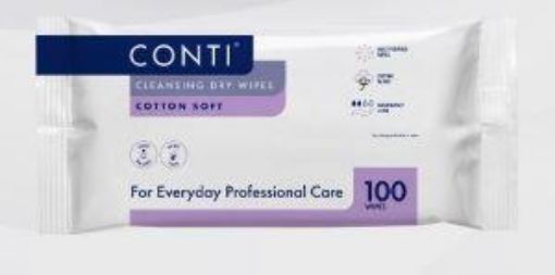 Picture of x100 Conti Cleansing Dry Wipes Cotton Soft Large (32x28cm)