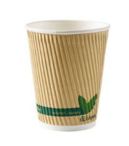 Picture of x500 12oz Kraft Compostable Paper Cups Ingeo Ripple