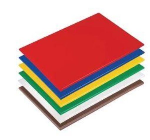 Picture of Chopping Board Set Hi Density 18x12x1/2" Red, Blue, Yellow, Green, White, Brown