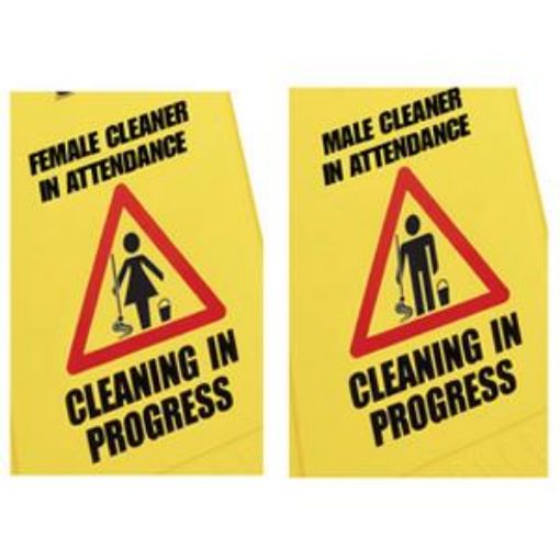 Picture of Male / Female Attendant Safety Floor Sign - Yellow