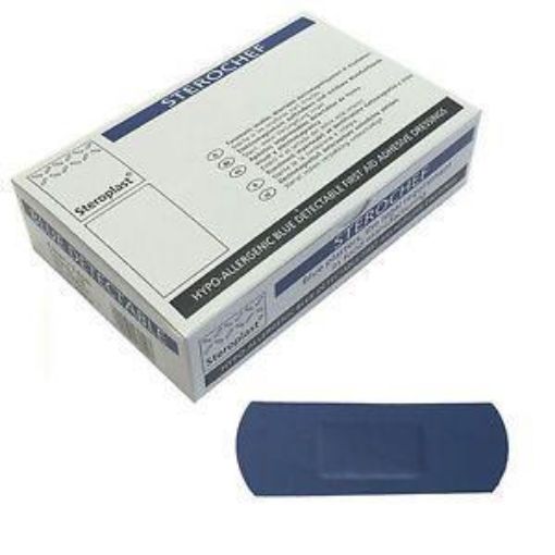 Picture of 7.5x2.5cm Sterochef Hypoallergenic Detectable Plasters - Blue