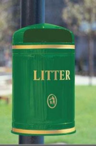 Picture of 40lt Knight DOME Top Litter Bin Post Mounted - Green