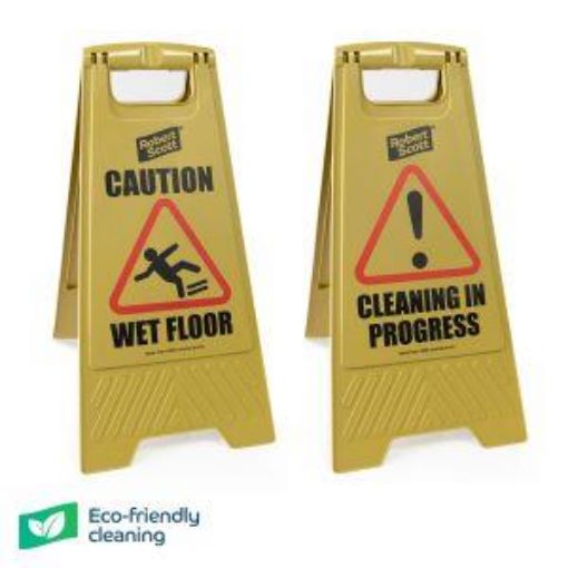 Picture of 62cm Eco Caution Wet Floor / Cleaning in Progress Safety Floor Sign 100% Recycled Material