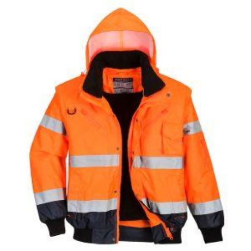 Picture of Hi Vis Contrast Bomber Jacket - Orange/Navy