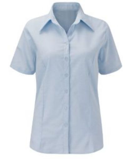 Picture of Ladies Oxford Polycotton Short Sleeve Blouse - Light Blue