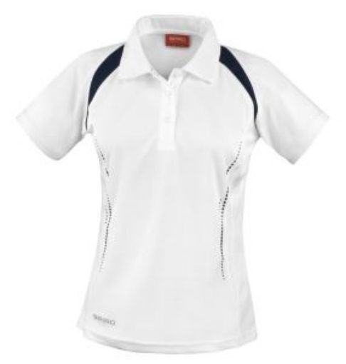 Picture of Ladies Spiro Sports Polo Shirt - White Navy TrimLadies Spiro Sports Polo Shirt - White Navy Trim