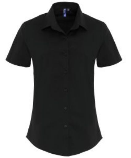 Picture of Premier Ladies  Stretch Fit Cotton Poplin Short Sleeve - Black