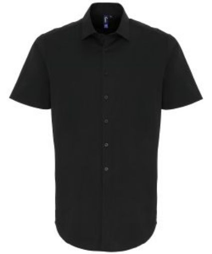 Picture of Premier Mens Stretch Fit Cotton Poplin short Sleeve Shirt - Black